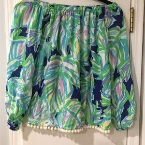 Off-Shoulder or On-Shoulder Multi-Color Blouse, Size 0-2